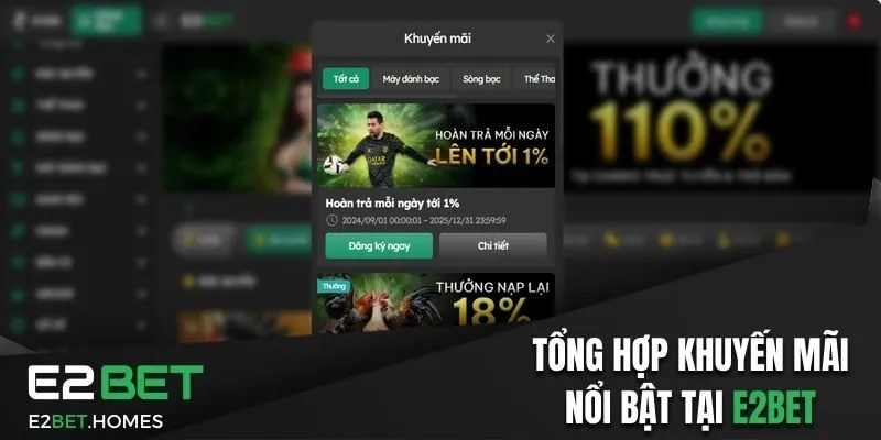 Một số ưu đãi hấp dẫn nhất tại thương hiệu E2BET